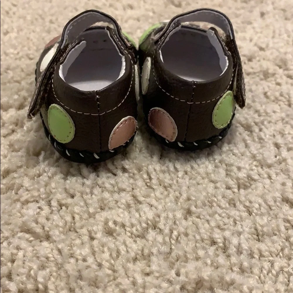 pediped Brown Mary Jane Shoes with White, Pink and Green Dots
